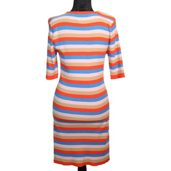 Sanctuary Act Natural Ribbed Knit Dress - Large - Orange/Blue/Beige - NWT - Picture 4 of 6